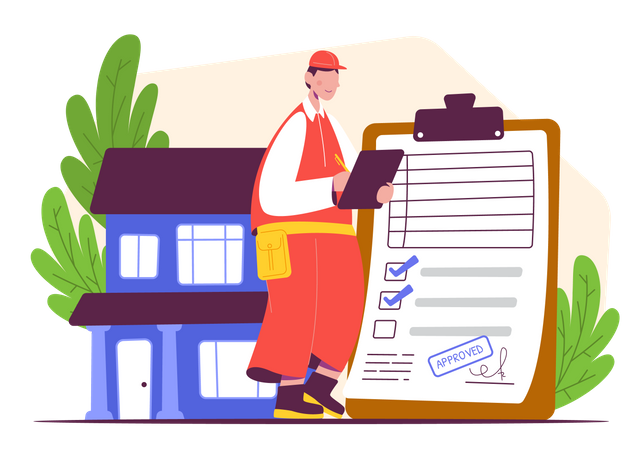 Agents immobiliers avec inspection de la maison  Illustration