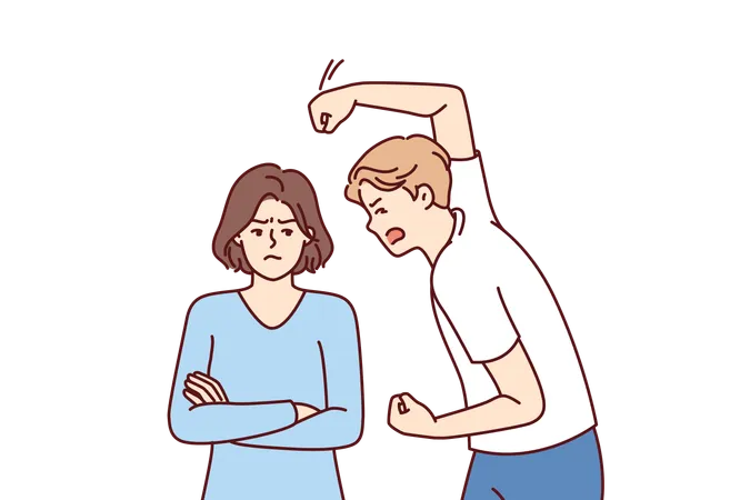 Aggressive Man Beats Woman With Violence Because Of Jealousy And Suspicion Of Infidelity Or Desire To Get Divorce Nervous Guy Swinging His Fist At Girlfriend For Domestic Violence Concept Illustration