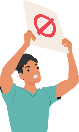 Aggressive Male Raises Placard High  Illustration