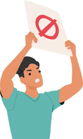 Aggressive Male Raises Placard High  Illustration