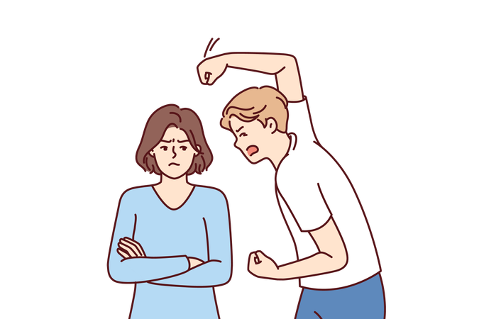 Aggressive man beats woman with violence  Illustration