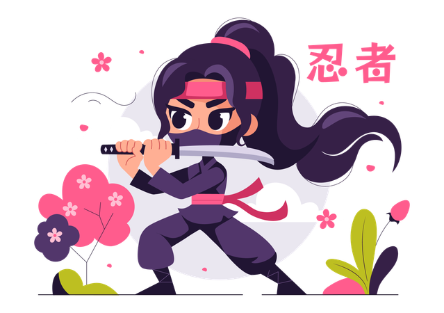 Aggressive ninja girl  Illustration