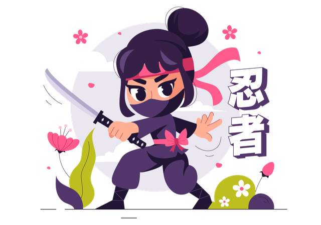 Aggressive ninja girl  Illustration