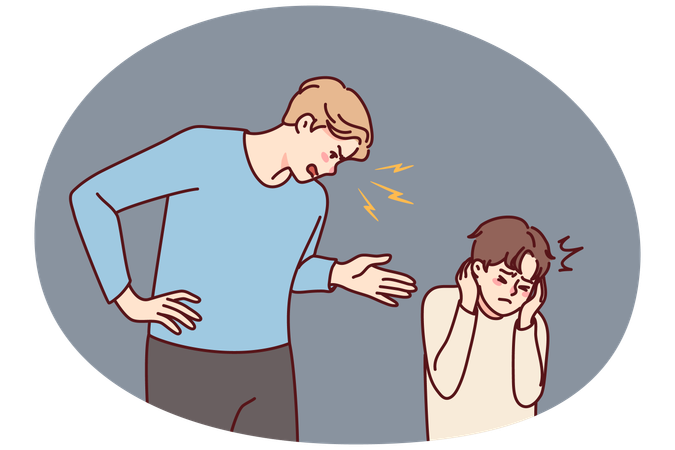 Aggressive parent scream at child  Illustration