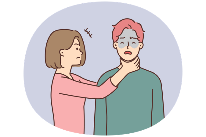 Aggressive woman choking man  Illustration