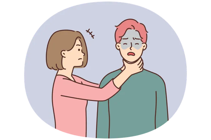 Aggressive woman choking man  Illustration