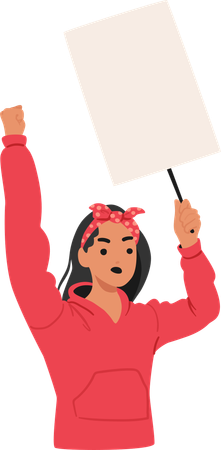 Aggressive Woman Raising Fist And Holding Blank Placard  Illustration