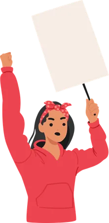 Aggressive Woman Raising Fist And Holding Blank Placard  Illustration