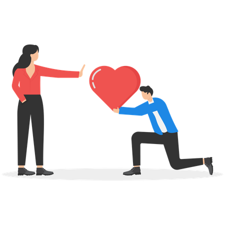 Aggressive woman says no for heart to man  Illustration