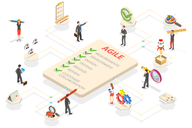 Agile Software Development Methodology, Flexible Developing Process  Illustration