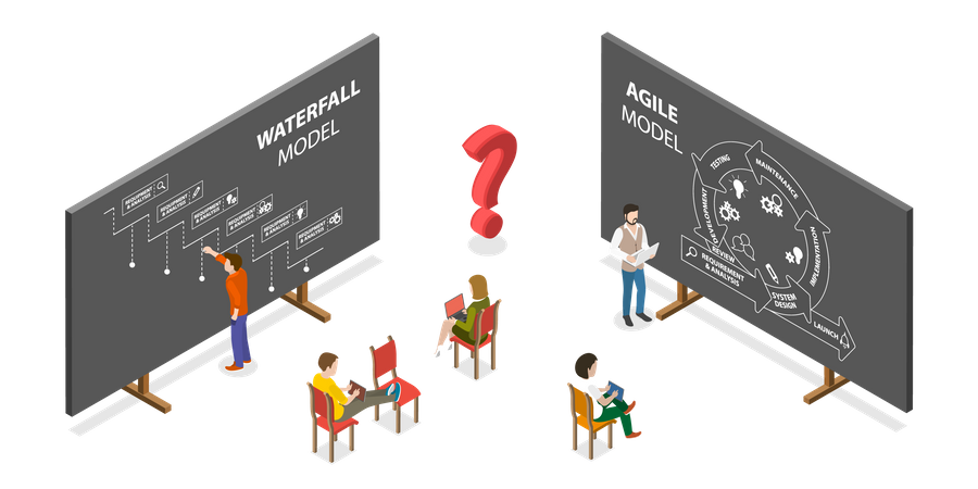 Agile Vs Waterfall , Software Development Methodologies  Illustration