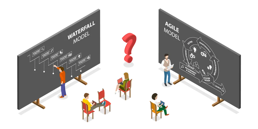 Agile Vs Waterfall , Software Development Methodologies  Illustration