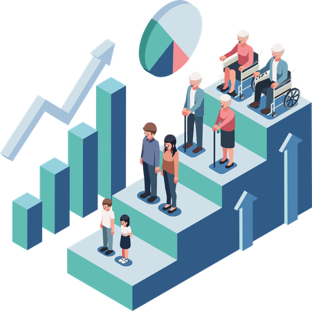 Aging population graph  Illustration