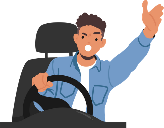 Agitated Man Argues And Yells While Driving  Illustration