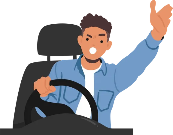 Agitated Man Passionately Argues And Yells While Driving Expressing Intense Emotions And Engaging In A Heated Verbal Altercation Angry Male Character In The Car Cartoon People Vector Illustration Illustration