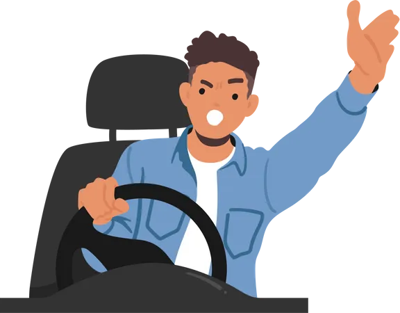 Agitated Man Argues And Yells While Driving  Illustration