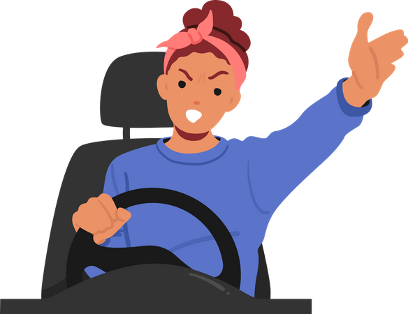 Agitated Woman In Auto and Yelling And Arguing While Driving  Illustration