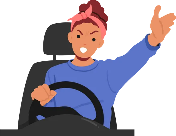 Angry Female Character In The Car Agitated Woman In Auto Yelling And Arguing While Driving Displaying Signs Of Anger Or Frustration On The Road Cartoon People Vector Illustration Illustration