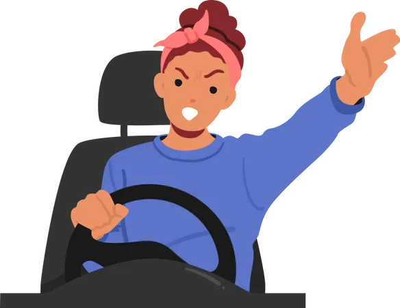 Agitated Woman In Auto and Yelling And Arguing While Driving  Illustration