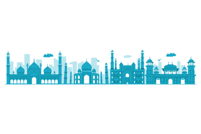 Agra Skyline in blue silhouette  Illustration