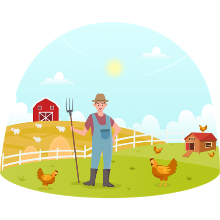 Agriculteur à l'élevage de volailles  Illustration