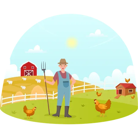 Agriculteur à l'élevage de volailles  Illustration