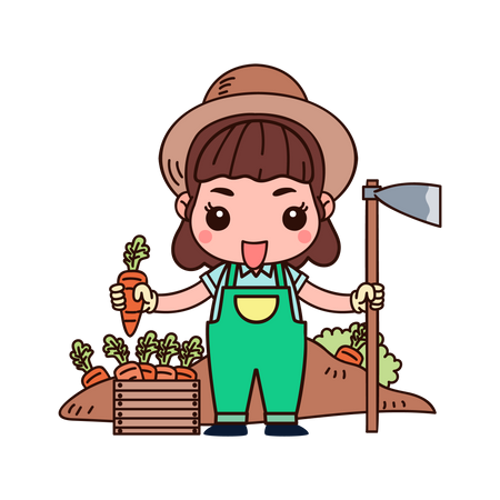 Agriculteur avec boîte de carottes  Illustration