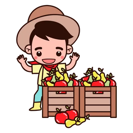 Agriculteur avec une corbeille de fruits  Illustration
