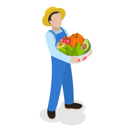 Agriculteur avec panier de légumes  Illustration