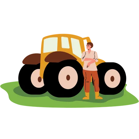 Agriculteur avec tracteur  Illustration