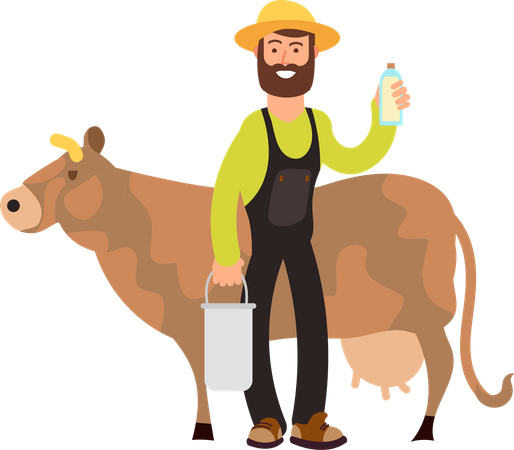 Agriculteur avec vache  Illustration