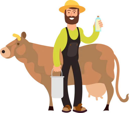 Agriculteur avec vache  Illustration