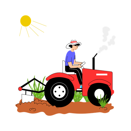 Agriculteur conduisant un tracteur dans le champ  Illustration