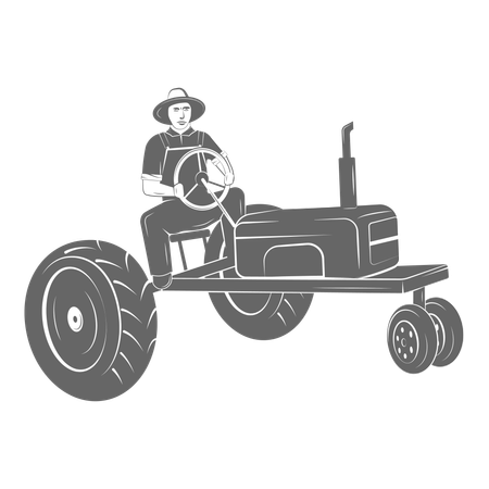 Agriculteur conduisant un tracteur dans sa ferme  Illustration