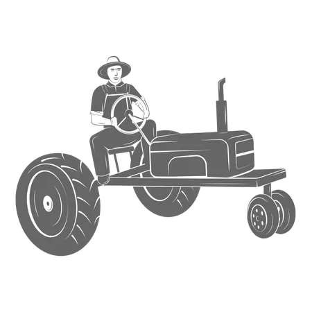 Agriculteur conduisant un tracteur dans sa ferme  Illustration