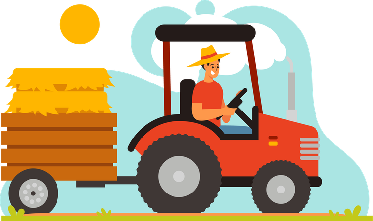 Agriculteur conduisant un tracteur  Illustration