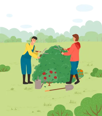 Un agriculteur coupe un arbre  Illustration