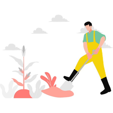 Agriculteur creusant avec une pelle  Illustration