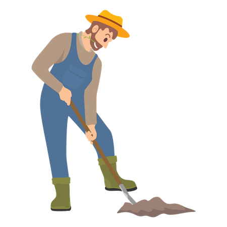 Agriculteur creusant un trou à l'aide d'une pelle  Illustration