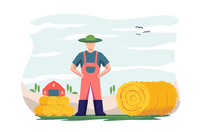 Agriculteur faisant une botte de foin  Illustration