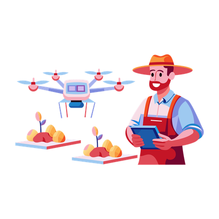 Un agriculteur pratique l'agriculture futuriste  Illustration