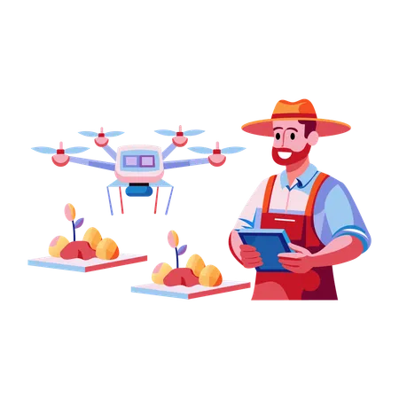 Un agriculteur pratique l'agriculture futuriste  Illustration