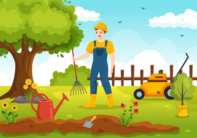 Agriculteur faisant du jardinage  Illustration