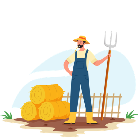 Agriculteur avec du foin  Illustration