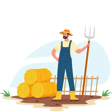 Agriculteur avec du foin  Illustration