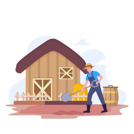 Agriculteur effectuant le binage dans la ferme  Illustration