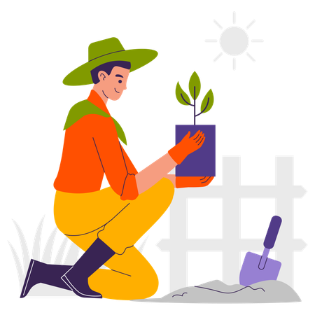 Un agriculteur plante des graines  Illustration