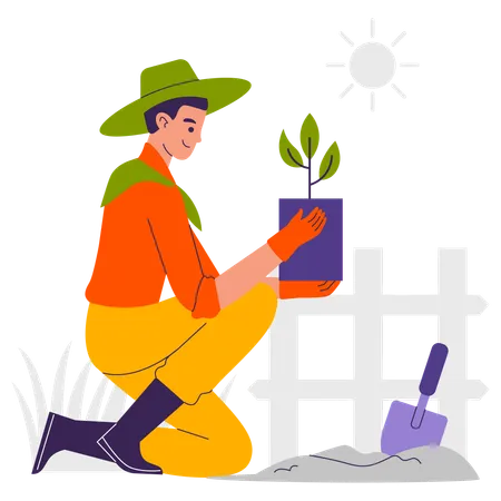 Un agriculteur plante des graines  Illustration