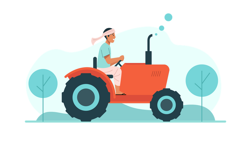 Un agriculteur indien conduit un tracteur  Illustration