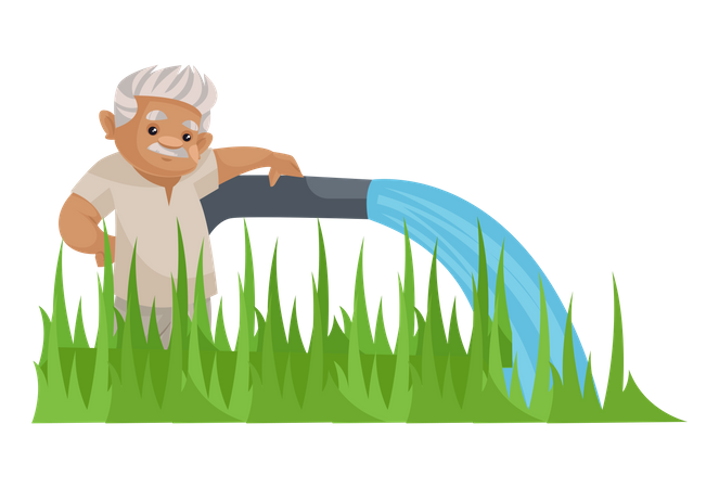 Un agriculteur indien verse de l’eau sur sa récolte  Illustration